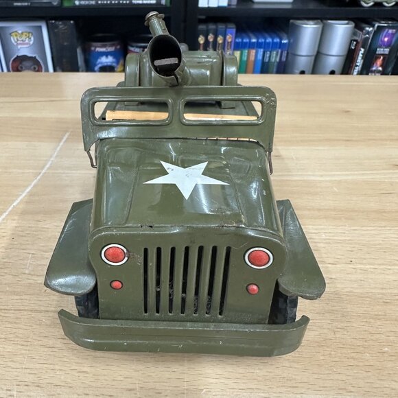 Vintage Military Jeep /w Cannon Tin Friction Car Toy - JAPAN AS IS - Picture 3 of 5